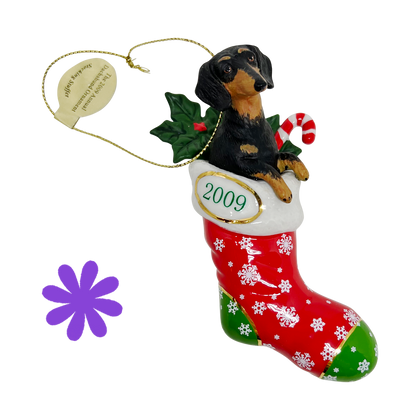 Doxie in a Stocking Vintage Ceramic Ornament, c. 2009